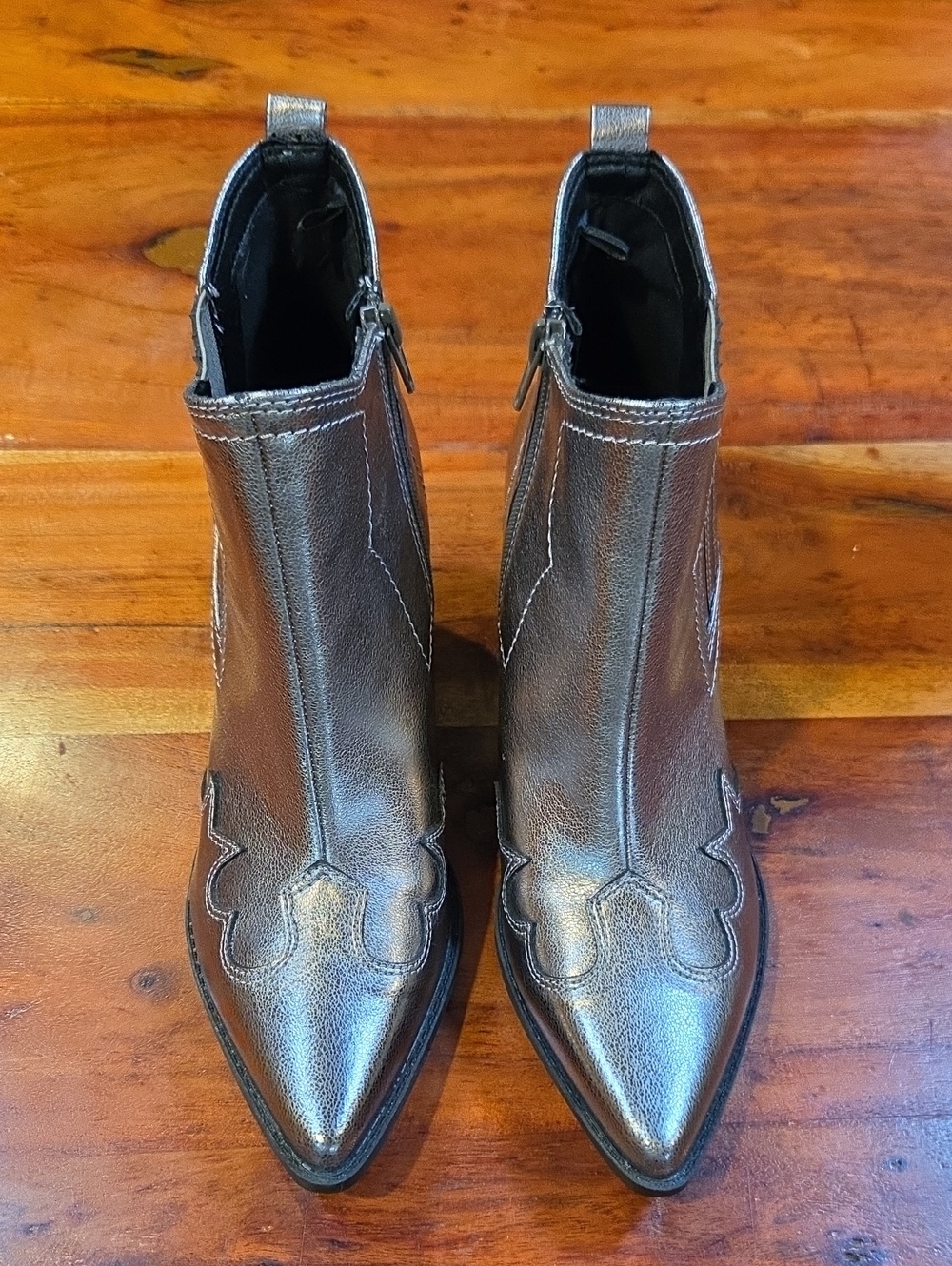 Indigo Metallic Silver Pointed-Toe Ankle Boots